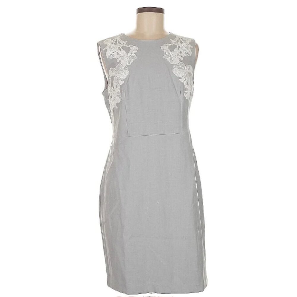 Ann Taylor Gray Cap Sleeve Sheath Dress with Lace Detail